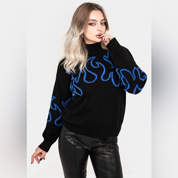 Disturbia Sweaters - NWT Disturbia Blaze Flame Knit Sweater in Blue Size M